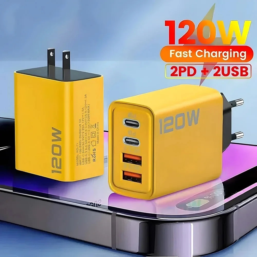 Total 120W Phone Charger Fast Charging Quick Charger PD USB Type C Wall Adapter For iPhone 16 15 Xiaomi 14 Huawei Redmi Oneplus